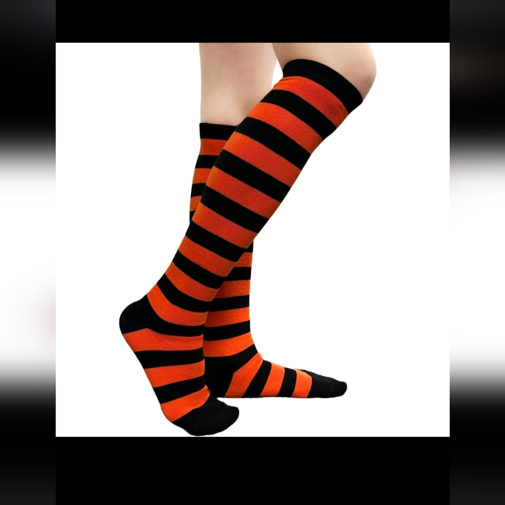Striped Black and Orange Knee-High Socks